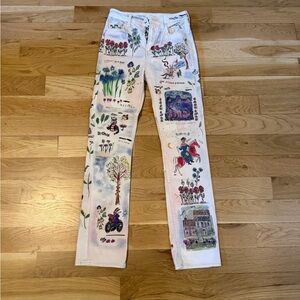 MOTHER High Waisted Rider Skimp Jeans with Artistic Prints